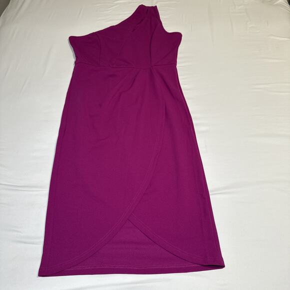 PRETTY GARDEN XL Midi Dress Purple Womens One Shoulder w/ Cutout Pleated NWT - Picture 1 of 16